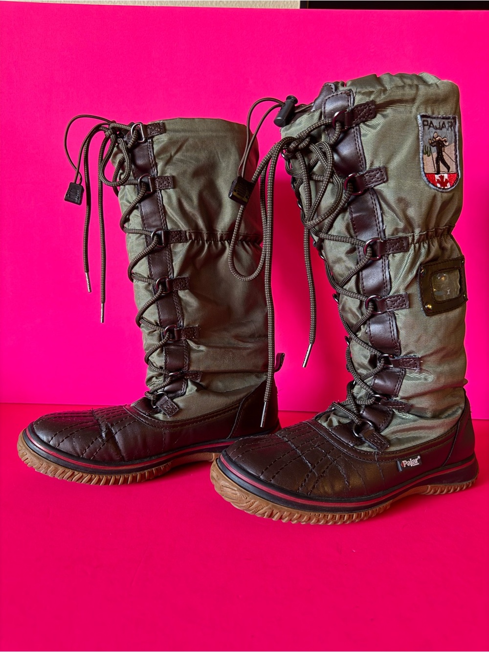 Pajar Olive Green and Brown Tall Lace-Up Winter Boots